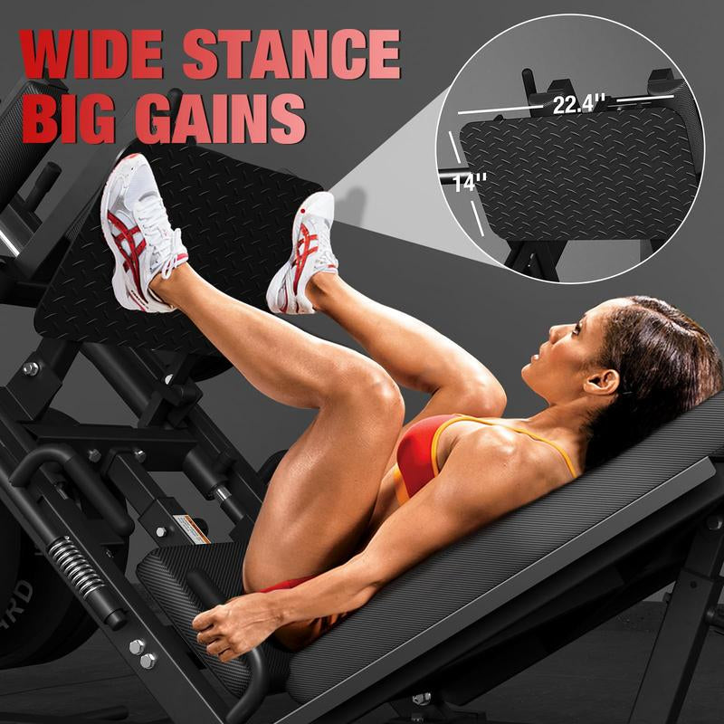 Leg Press Hack Squat Machine Combo, 45-Degree Leg Exercise with Linear Bearing & Weight Storage for Quads, Hamstrings, Glutes, Calves Home Workout Equipment Fitness Equipment