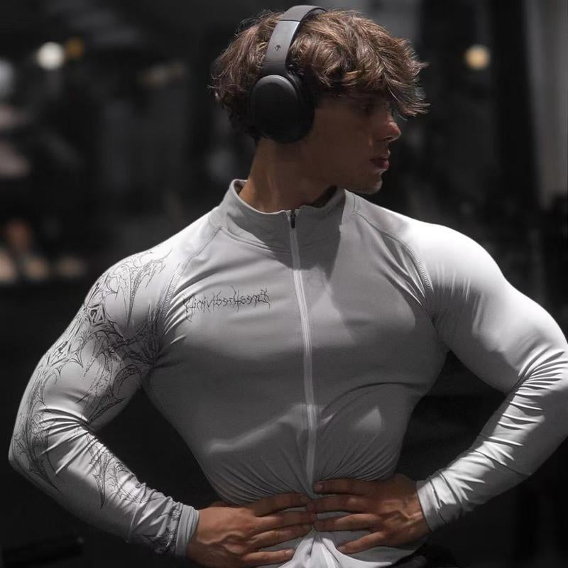 Men'S Slim Fit Compression Workout Jacket Quick-Dry Moisture-Wicking Full Zip Athletic Top for Gym Running Training High-Elastic Fabric