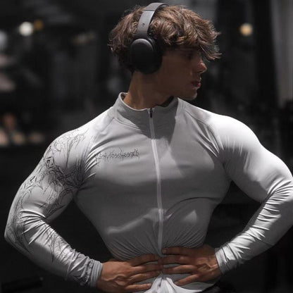 Men'S Slim Fit Compression Workout Jacket Quick-Dry Moisture-Wicking Full Zip Athletic Top for Gym Running Training High-Elastic Fabric