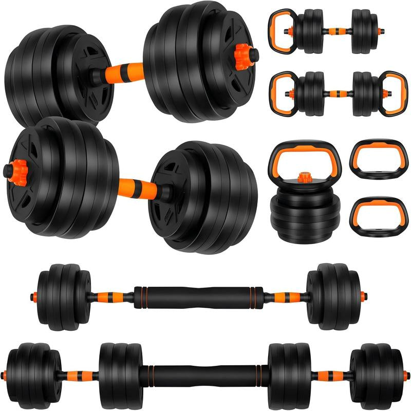 FIXTECH 20 LBS Adjustable Weight Dumbbell Set, 4 in 1 Home Gym Equipment with Dumbbell, Barbell, Kettlebell, Push-Up Modes - Fitness Exercise for Home Gym