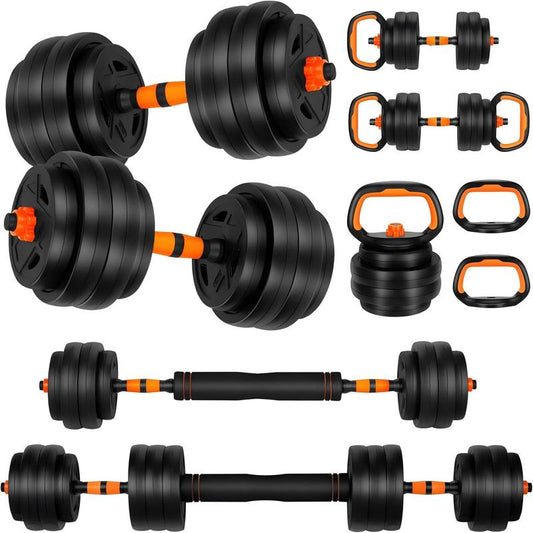 FIXTECH 20 LBS Adjustable Weight Dumbbell Set, 4 in 1 Home Gym Equipment with Dumbbell, Barbell, Kettlebell, Push-Up Modes - Fitness Exercise for Home Gym