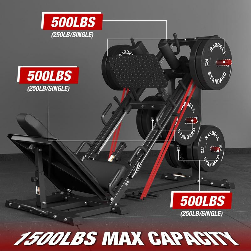Leg Press Hack Squat Machine Combo, 45-Degree Leg Exercise with Linear Bearing & Weight Storage for Quads, Hamstrings, Glutes, Calves Home Workout Equipment Fitness Equipment