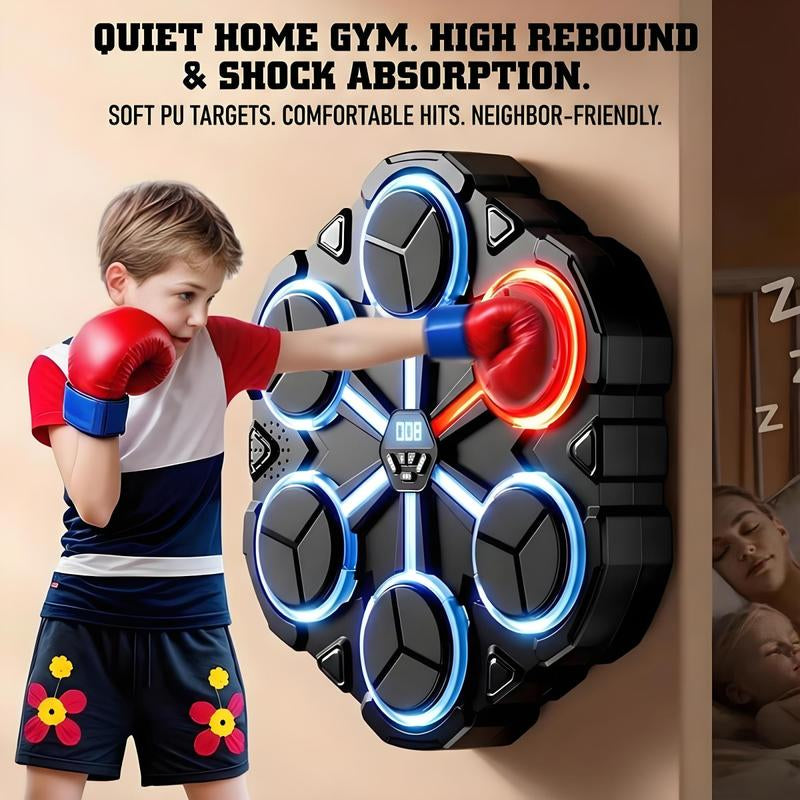Bluetooth Music Boxing Trainer Wall-Mounted Stress Relief Punching Pad with Gloves More Adjustable Speeds for Instant Fun Portable Electronic Fitness Target Ideal Christmas Gift for Adults