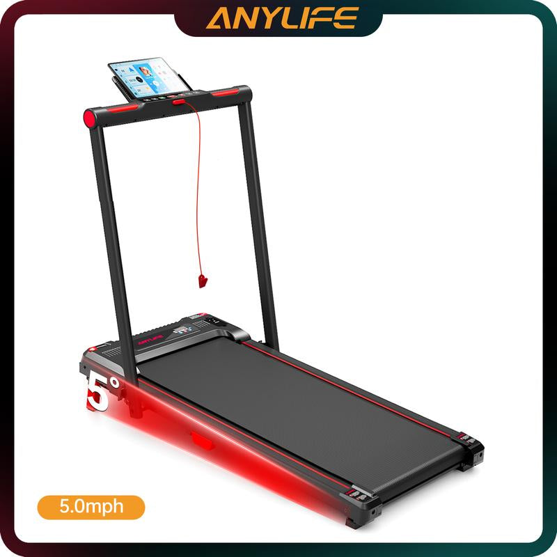 【Happyvalentine'S Day】Anylife Treadmills Home with Foldable Handle Bar with Safety Clip, Flat/Incline under Desk Treadmill, Brushless Motor, Walking Pad, Exercise Equipment with Remote Control, 330 Lbs Capacity, with LED Display, D2