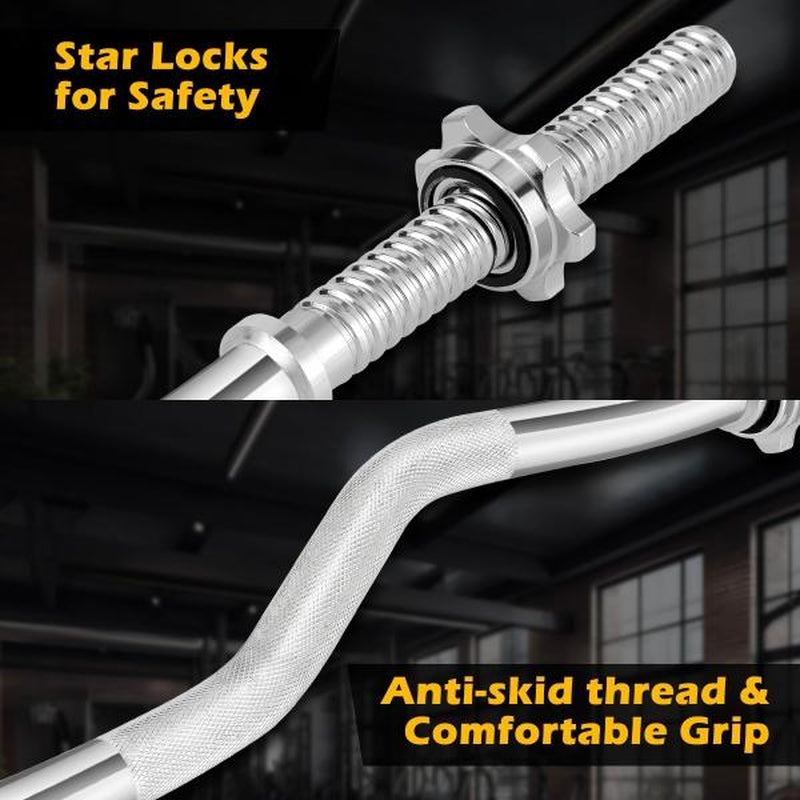 FIXTECH 66LB 2 in 1 Olympic Adjustable Weight Set with Curl Bar Used as Barbell for Family Fitness, Black