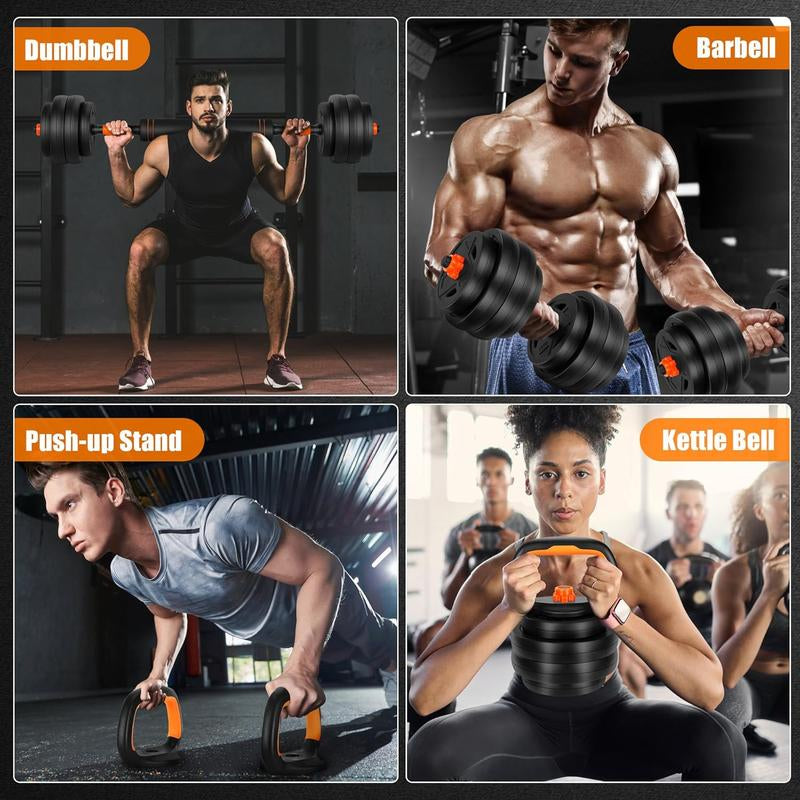 FIXTECH 20 LBS Adjustable Weight Dumbbell Set, 4 in 1 Home Gym Equipment with Dumbbell, Barbell, Kettlebell, Push-Up Modes - Fitness Exercise for Home Gym
