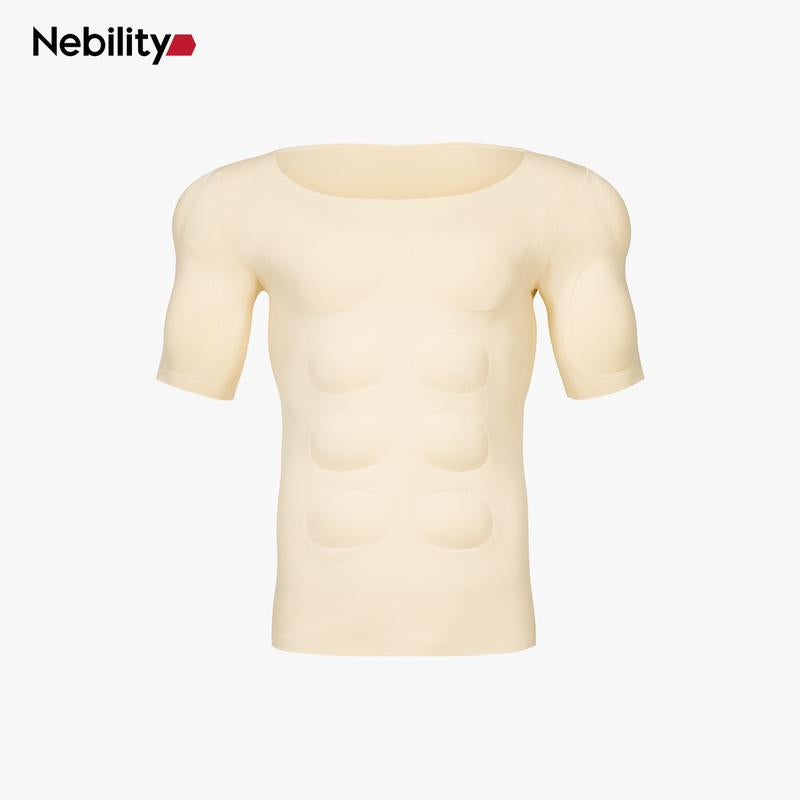 【Nebility】 Men’S Invisible Seamless Muscle-Enhancing T-Shirt with Removable Muscle Pads and Light Compression Function, Suitable for Everyday Wear, Cosplay, and Special Occasions