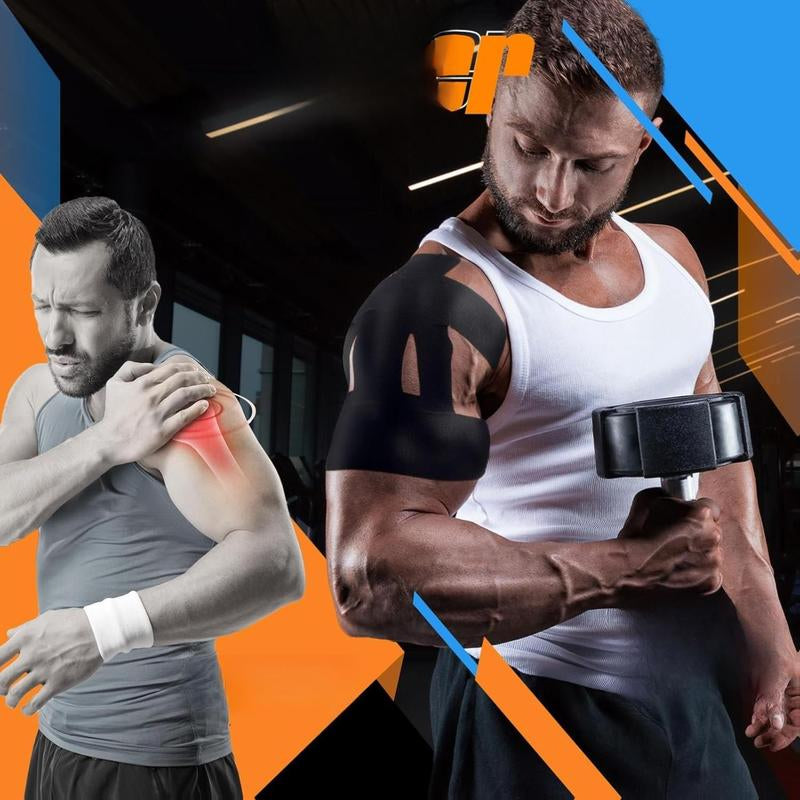 10 Count Kinesiology Tape for Shoulder Pain Relief Pre Cut Sports Waterproof Breathable Enhance Elastic Kinesiology Athletic Tape for Shoulder Support and Muscle Baseball Sports(Black)