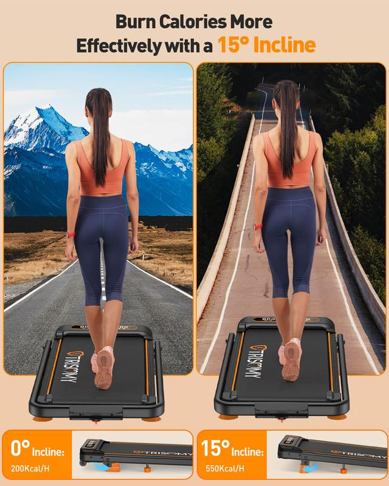 Trisomy 4 in 1 Smart Low Noise 3.5HP Foldable Handle Walking Pad 330Lbs Treadmill Fitness Equipment with Adjustable Incline, APP, Remote Control and LED Display for Home Gym and Office