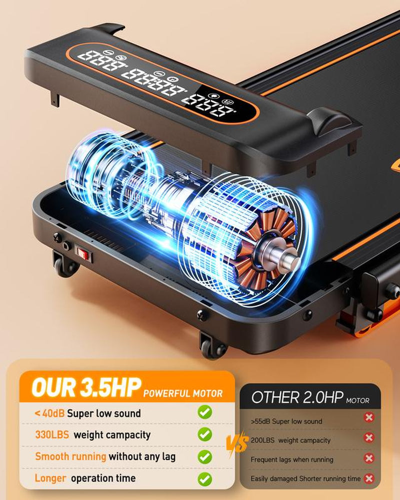 Trisomy 4 in 1 Smart Low Noise 3.5HP Foldable Handle Walking Pad 330Lbs Treadmill Fitness Equipment with Adjustable Incline, APP, Remote Control and LED Display for Home Gym and Office