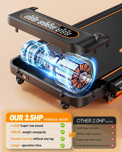 Trisomy 4 in 1 Smart Low Noise 3.5HP Foldable Handle Walking Pad 330Lbs Treadmill Fitness Equipment with Adjustable Incline, APP, Remote Control and LED Display for Home Gym and Office