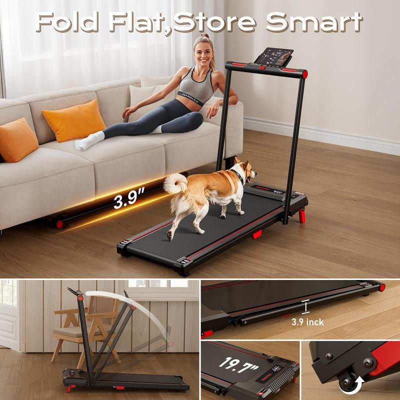 【Happyvalentine'S Day】Anylife Treadmills Home with Foldable Handle Bar with Safety Clip, Flat/Incline under Desk Treadmill, Brushless Motor, Walking Pad, Exercise Equipment with Remote Control, 330 Lbs Capacity, with LED Display, D2