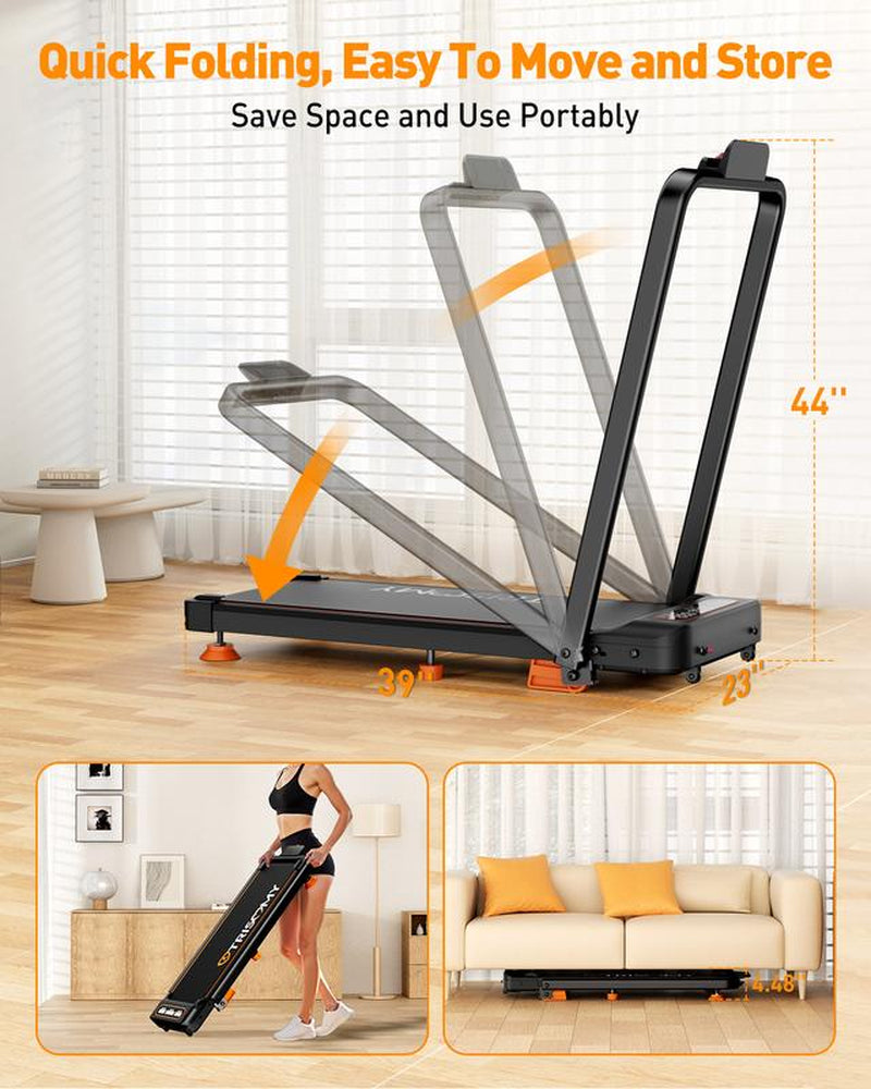 Trisomy 4 in 1 Smart Low Noise 3.5HP Foldable Handle Walking Pad 330Lbs Treadmill Fitness Equipment with Adjustable Incline, APP, Remote Control and LED Display for Home Gym and Office