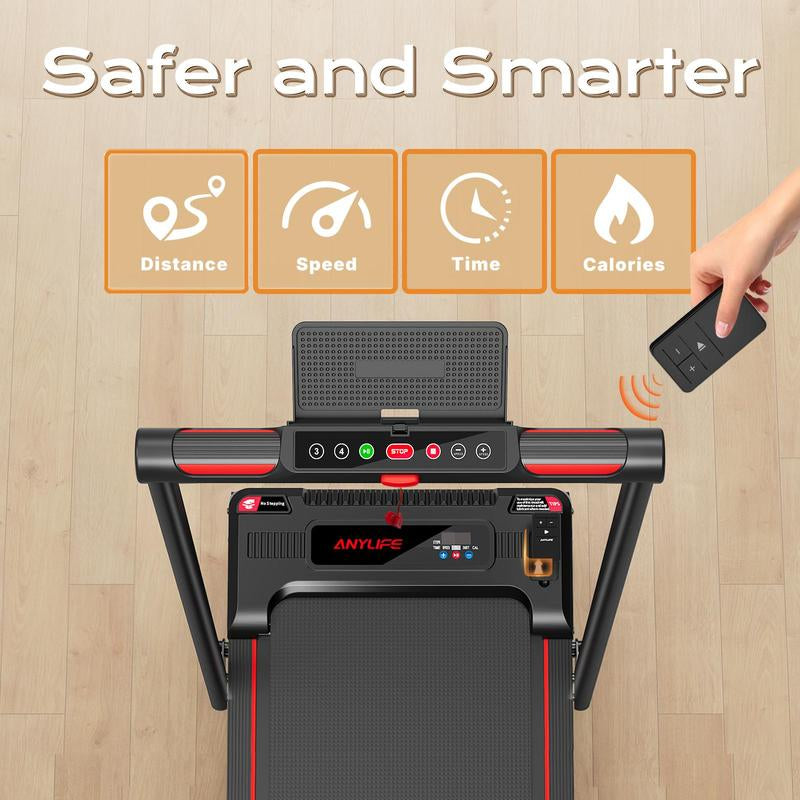 【Happyvalentine'S Day】Anylife Treadmills Home with Foldable Handle Bar with Safety Clip, Flat/Incline under Desk Treadmill, Brushless Motor, Walking Pad, Exercise Equipment with Remote Control, 330 Lbs Capacity, with LED Display, D2