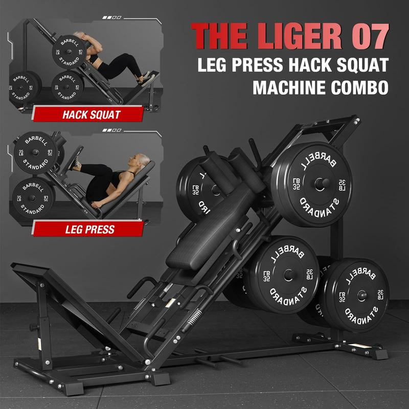 Leg Press Hack Squat Machine Combo, 45-Degree Leg Exercise with Linear Bearing & Weight Storage for Quads, Hamstrings, Glutes, Calves Home Workout Equipment Fitness Equipment