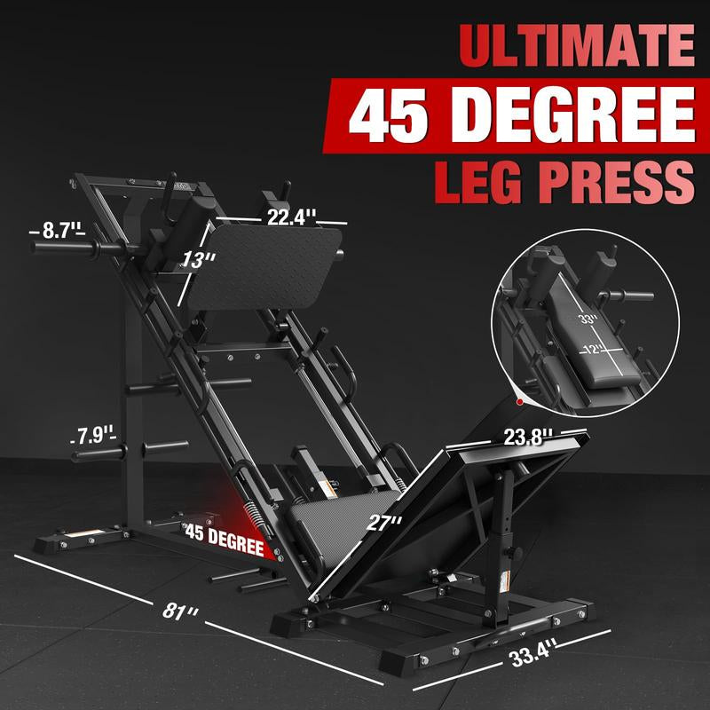 Leg Press Hack Squat Machine Combo, 45-Degree Leg Exercise with Linear Bearing & Weight Storage for Quads, Hamstrings, Glutes, Calves Home Workout Equipment Fitness Equipment