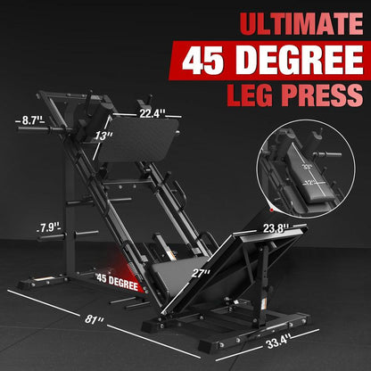 Leg Press Hack Squat Machine Combo, 45-Degree Leg Exercise with Linear Bearing & Weight Storage for Quads, Hamstrings, Glutes, Calves Home Workout Equipment Fitness Equipment