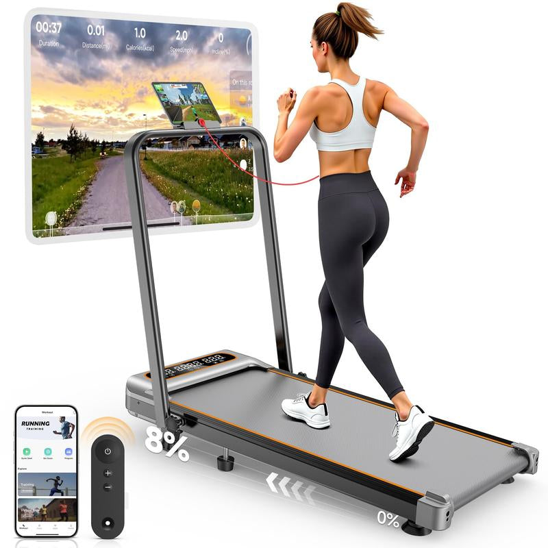 Trisomy 4 in 1 Smart Low Noise 3.5HP Foldable Handle Walking Pad 330Lbs Treadmill Fitness Equipment with Adjustable Incline, APP, Remote Control and LED Display for Home Gym and Office