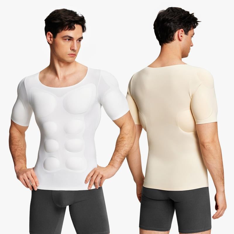 【Nebility】 Men’S Invisible Seamless Muscle-Enhancing T-Shirt with Removable Muscle Pads and Light Compression Function, Suitable for Everyday Wear, Cosplay, and Special Occasions
