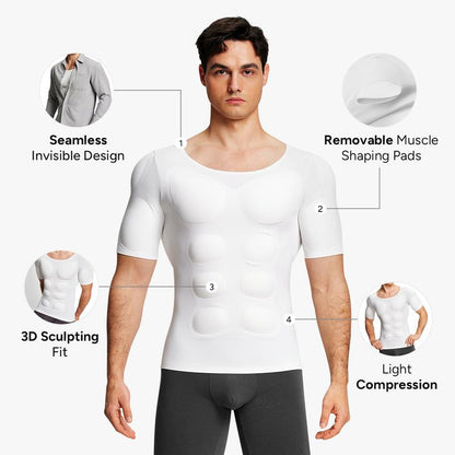 【Nebility】 Men’S Invisible Seamless Muscle-Enhancing T-Shirt with Removable Muscle Pads and Light Compression Function, Suitable for Everyday Wear, Cosplay, and Special Occasions